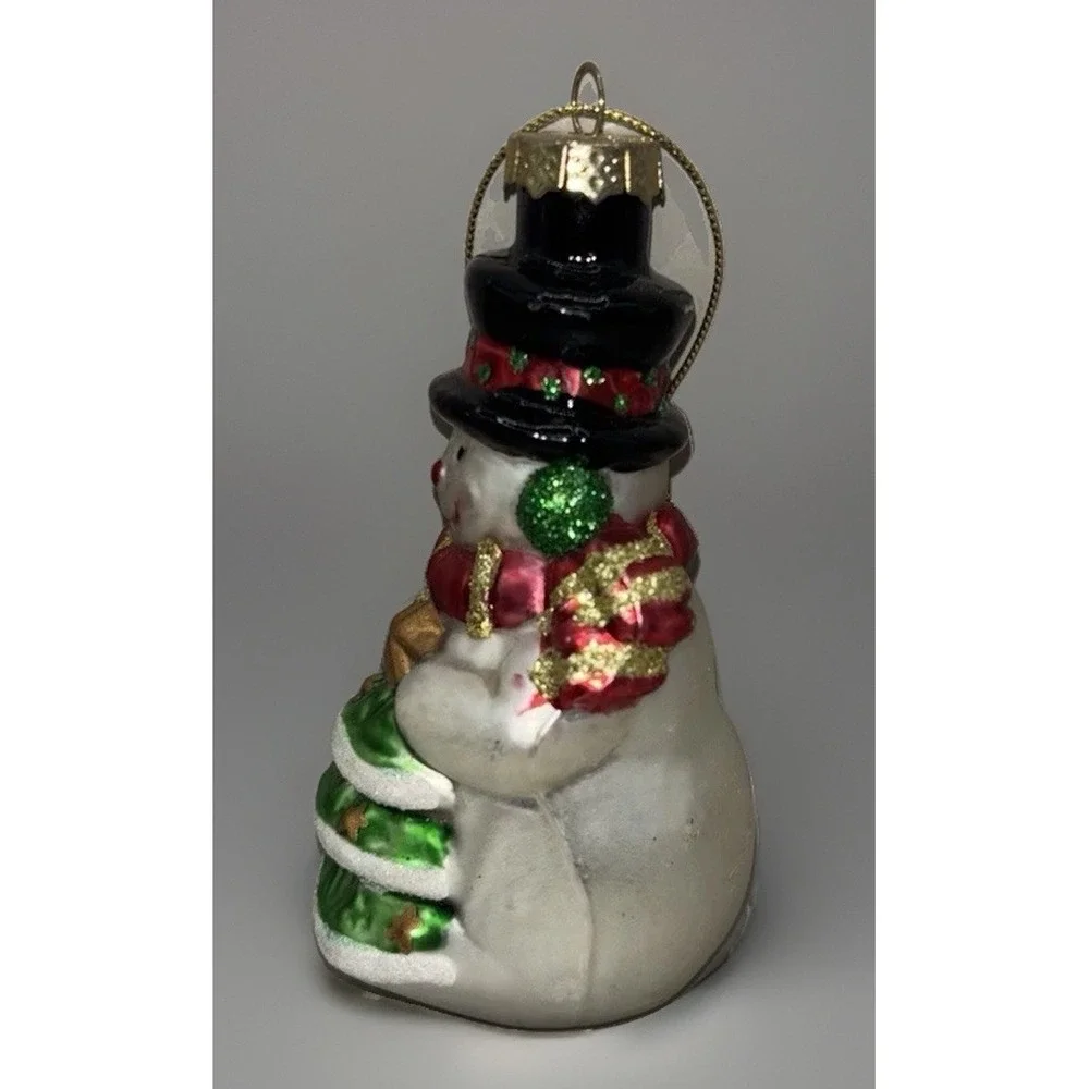Vintage Blown Glass Snowman with Hat & Scarf Christmas Tree Ornament 3 1/2